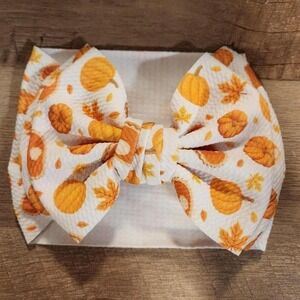 Kids Pumpkin Pie Leaf Print Headband Bow Fall Autumn Holiday Baby Toddler